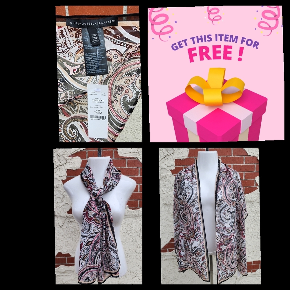 FREE ! NWT women White House Black Market Sheer Paisley Scarf